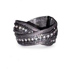 Sparkling Gunmetal Crystal Wrapped Cuff Bracelet